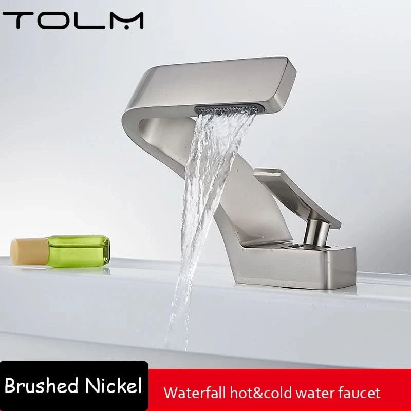 TOLM Brass Black Gold Basin Faucet Bathroom Sink Faucets Hot Cold Water Mixer Crane Deck Mounted Single Handle Hole Bath Kitchen