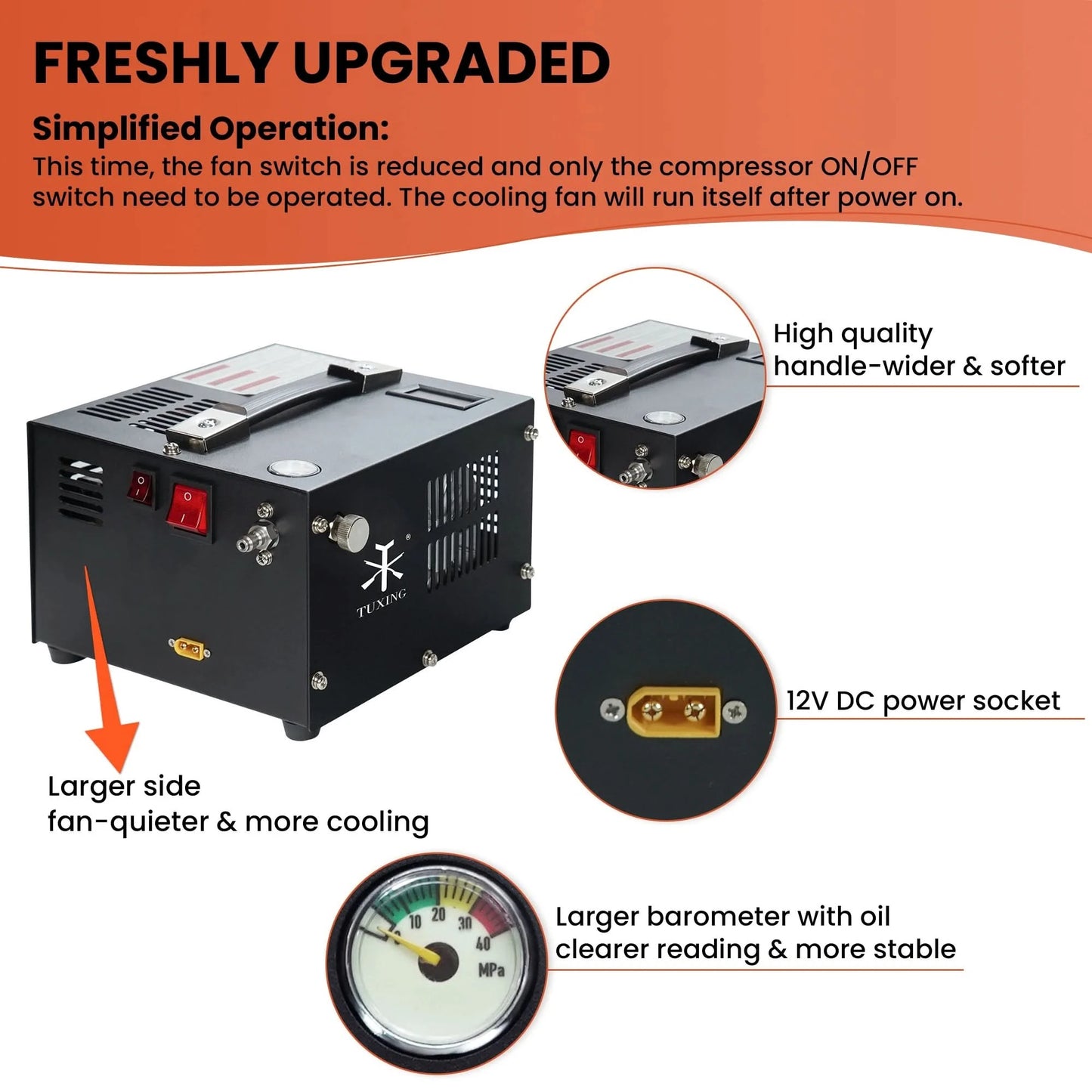 TUXING TXES061 4500Psi PCP Air Compressor 300Bar High Pressure PCP Compressor with 12V Transformer for Airgun Rifle Diving Tank