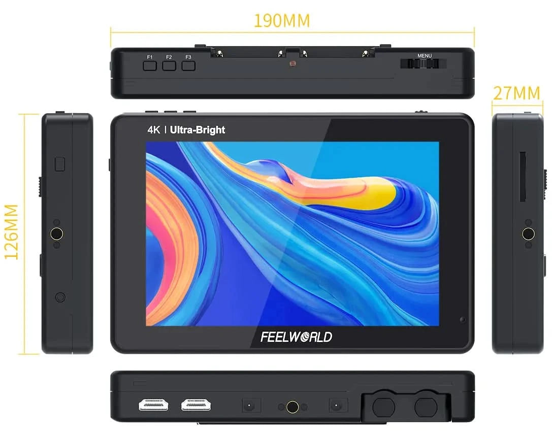 FEELWORLD LUT7 7 Inch 2200nits Touchscreen Camera Field Monitor with 3D LUT HDMI Input Output Waveform VectorScope Histogram