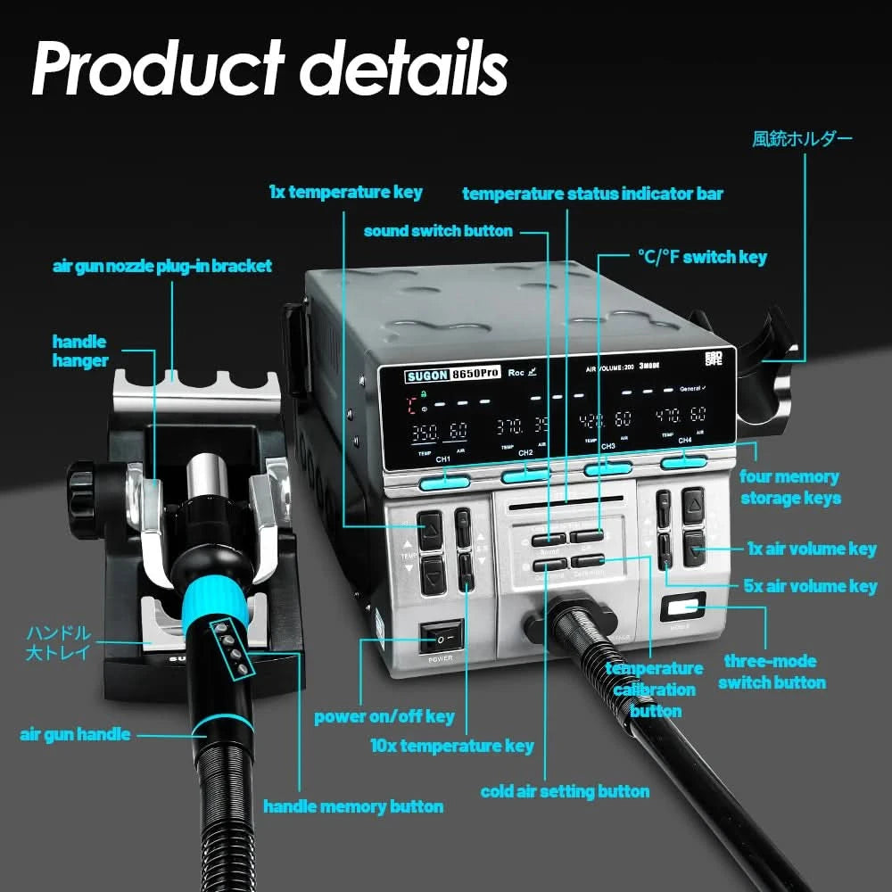 SUGON 8650pro 1300W Hot Air Rework Station 3 Mode Digital Display Intelligent BGA Rework Station For BGA PCB Chip Repair Tool