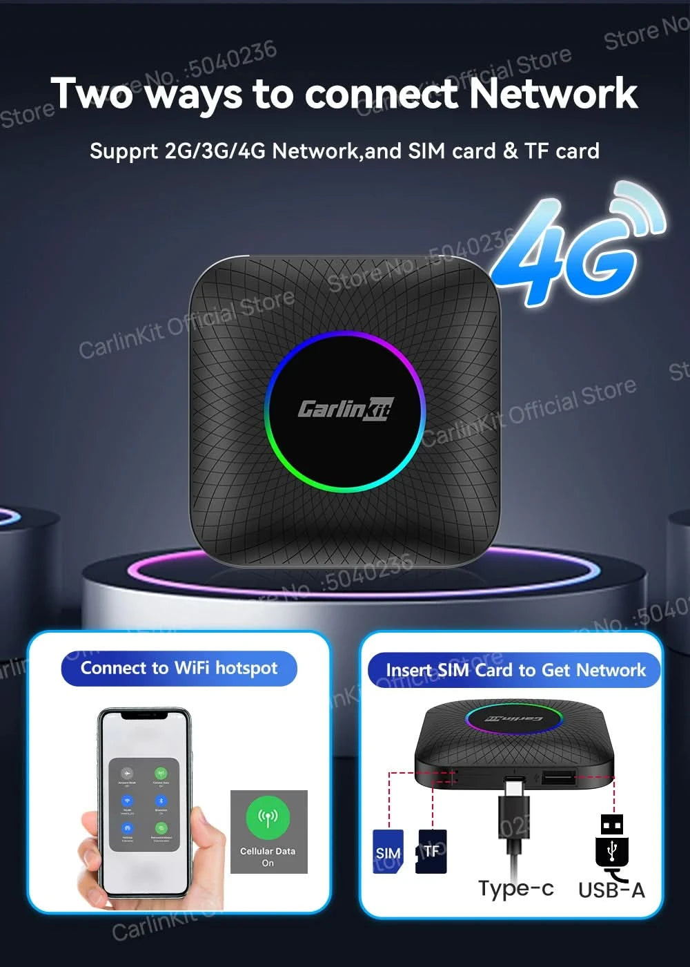 2026 CarlinKit CarPlay AI Box Android 13.0 SM6225 8-Cores Android Auto Wireless CarPlay Adapter 2.4+5GGPS 64G 128G FOTA Upgrade