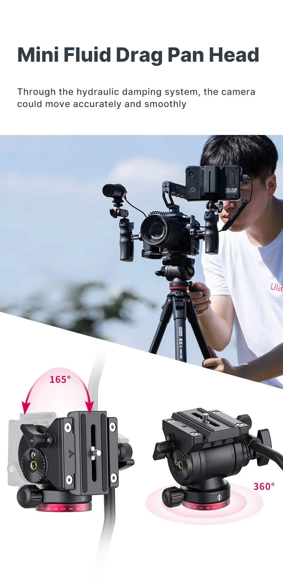 Ulanzi MT-56 OMBRA VIDEO Travel Tripod With Fluid Drag Pan Ball Head Metal Outdoor Smartphone DSLR Camera Tripod Monopod