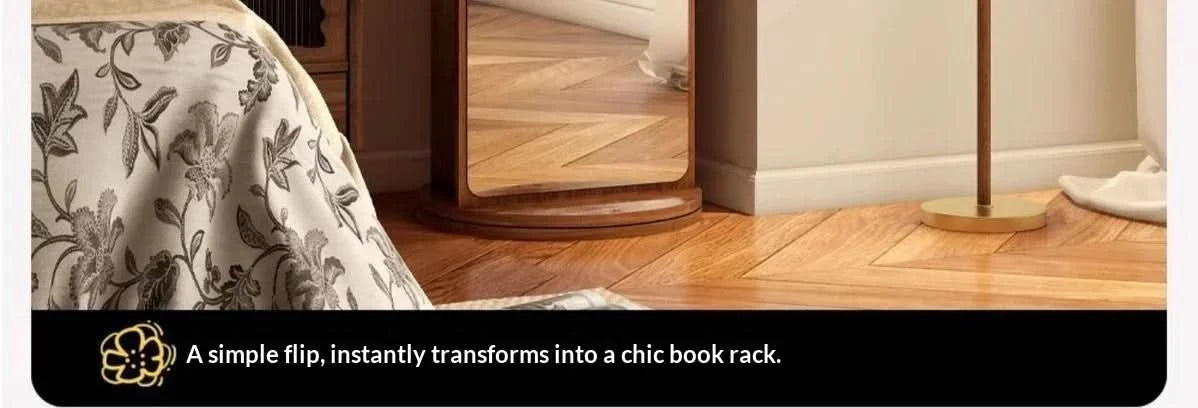 Full Length Floor Mirror Rotating Wooden Frame Bookshelf Full Body Standing Mirror Bedroom Living Room Large Luxury No Warping