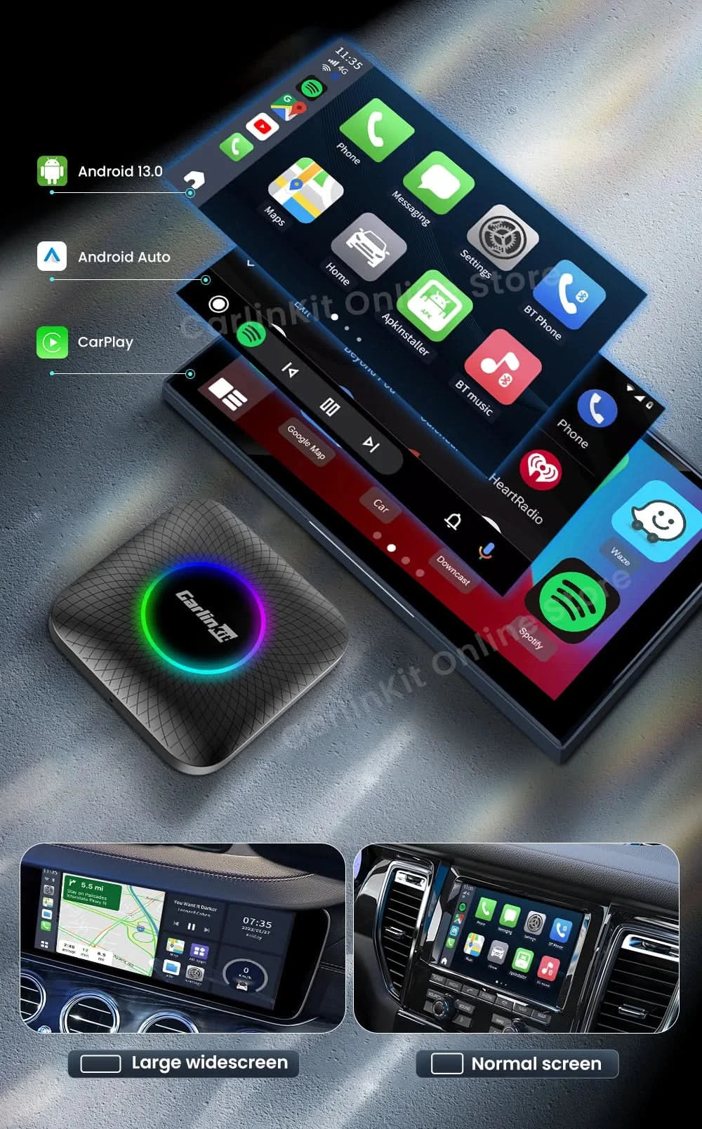 Carlinkit SDM660 Aibox Android 13 USB-A CarPlay Android Auto Wireless Adapter Support Online Video Spotify Netfilx Ble Wifi