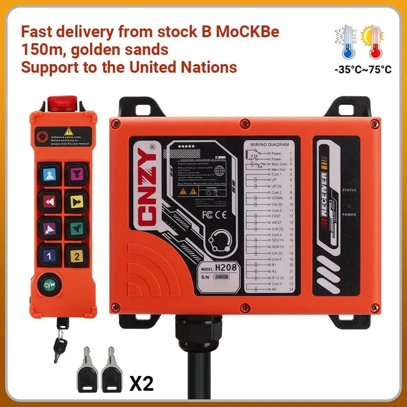 HENJEL H208 Crane Wireless Control Double Speed Waterproof Switch DC 12v 24v Waterproof and Dustproof Industrial Remote Control