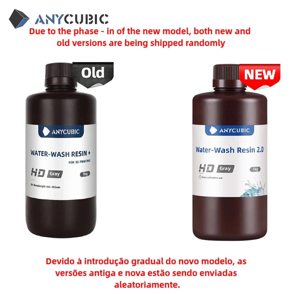 ANYCUBIC 2pcs/lot 405nm Water Washable Resin For LCD 3D Printer Liquid Photopolymer Resin 3D Printing Material 1kg/bottle