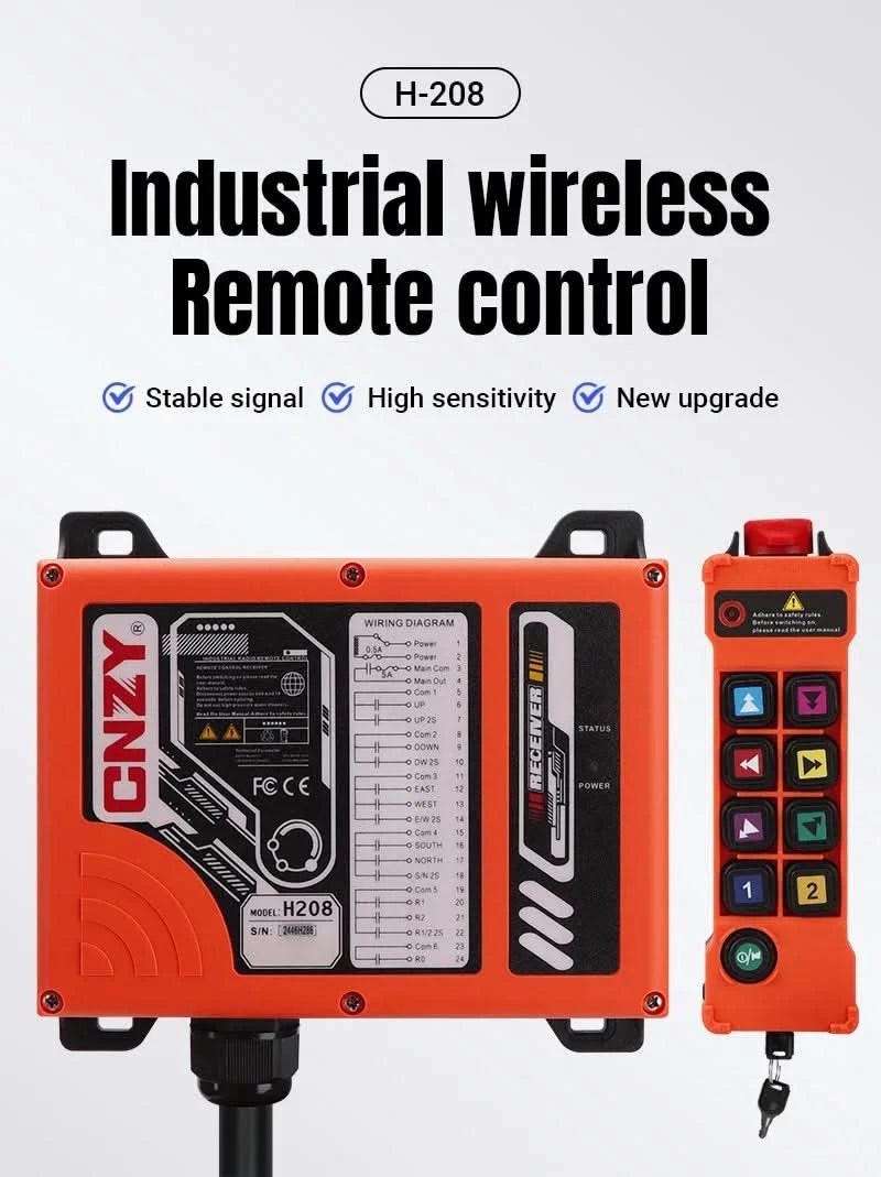 HENJEL H208 Crane Wireless Control Double Speed Waterproof Switch DC 12v 24v Waterproof and Dustproof Industrial Remote Control