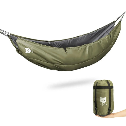 Night Cat Hängematten-Underquilt Schlafsack, einzeln isoliert, Unterdecke, 4 Jahreszeiten, leicht, warm, 5-20℃, 2,4x1,1m