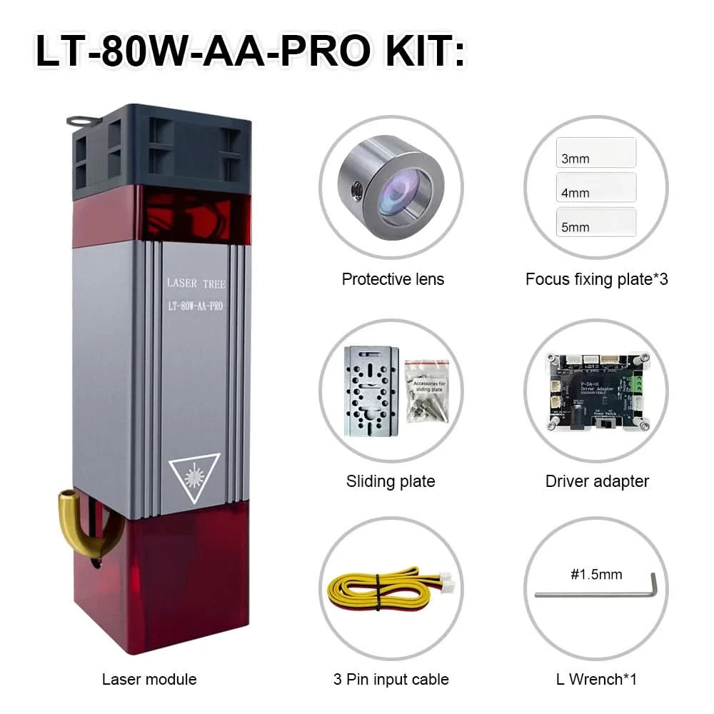 LASER TREE 10W 20W 30W 40W Optical Power Laser Head with Air Assist 450nm Blue Light TTL Module for Laser Engraving Cutting Tool
