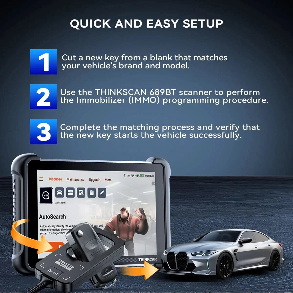 THINKCAR TKEY 101 Universal Car Key Programmer Equipment with 6 Unit Remote Keys Supports Anti-Theft Systems For THINKCAR 689BT