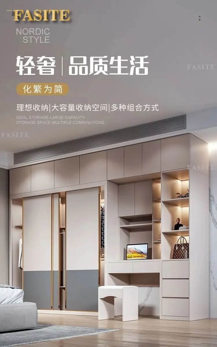 Sliding door wardrobe household bedroom small apartment full set of thickened back plate simple sliding door wardrobe