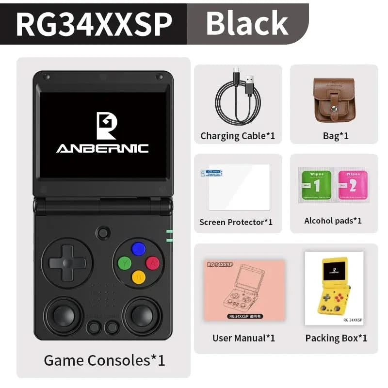 ANBERNIC RG34XXSP Flip Handheld Console 3.4'' IPS Screen Linux 64-bit H700 Supports 5G WIFI Video Game Consoles  256G PSP Games