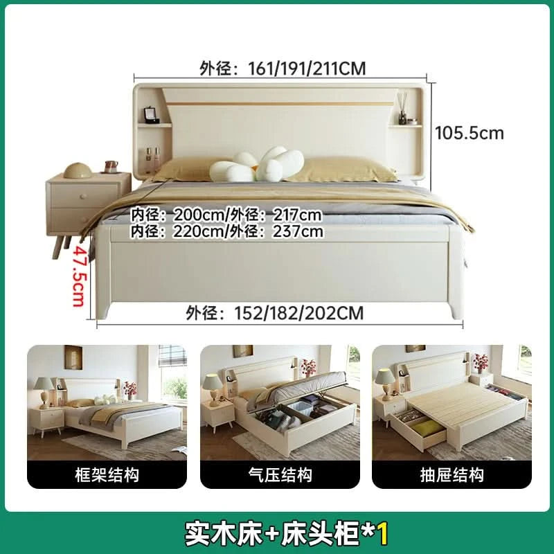 Bedside Table White Double Bed Wooden Bedding Teen Girls Queen Size Double Bed Frame High Clearance Hotel Bedroom Furnitures