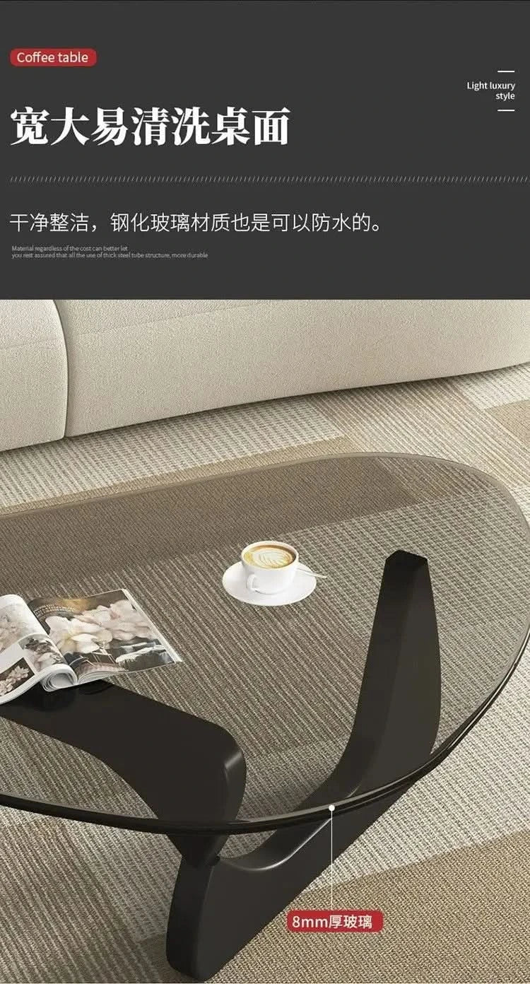 Modern simple creative round coffee table household small apartment living room tempered glass coffee table Internet celebrity