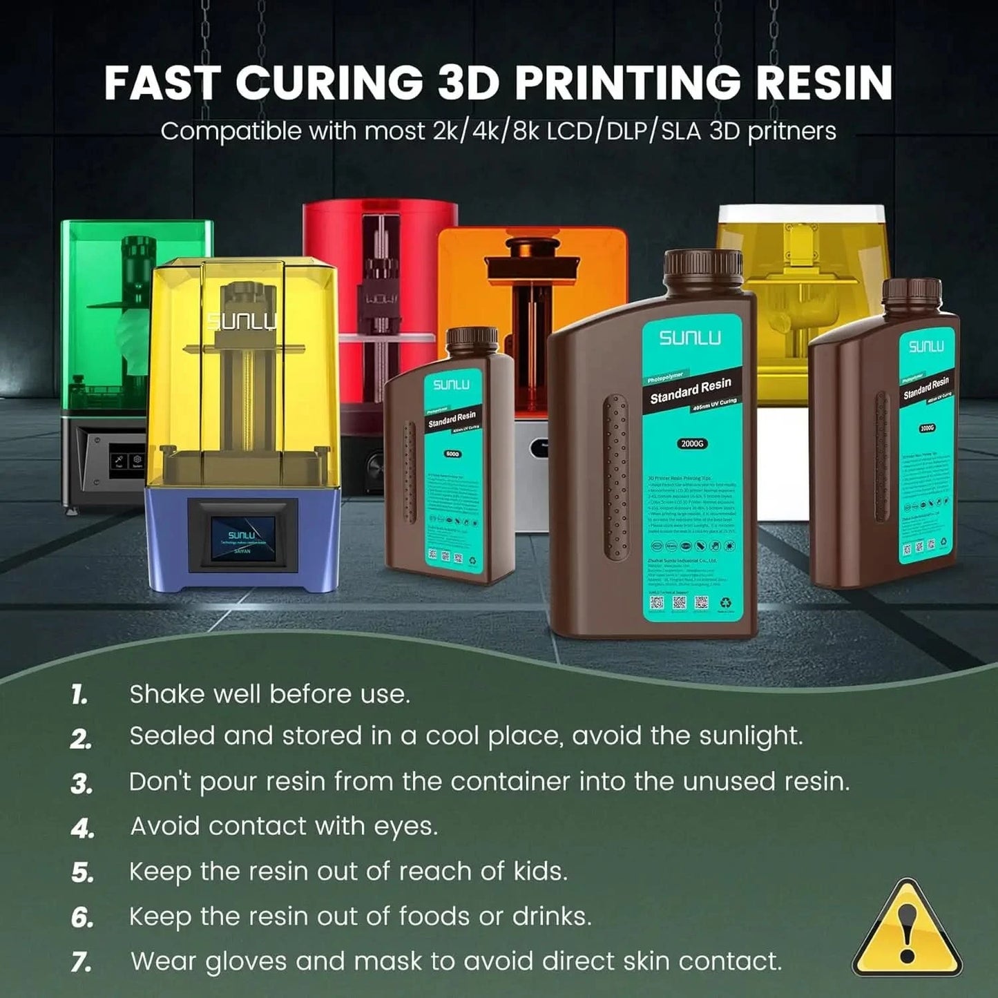 SUNLU 5KG ABS-Like/ Standard / Water-Wash/ 14K High Precision Resin 405nm Rapid UV-Curing Photopolymer Resin 1KG/Bottle