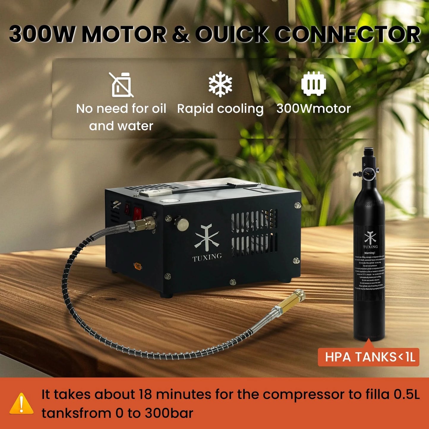 TUXING TXES061 4500Psi PCP Air Compressor 300Bar High Pressure PCP Compressor with 12V Transformer for Airgun Rifle Diving Tank