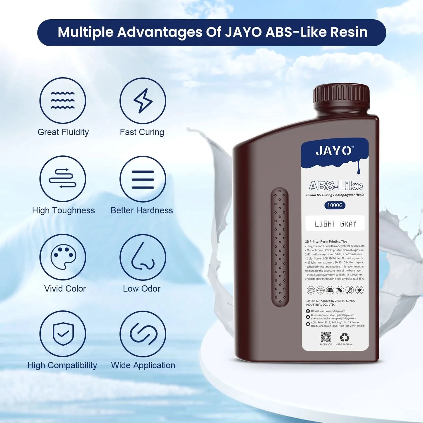 JAYO UV Resin ABS Like/Standard/Plant based/Nylon Like/Water-Wash 1KG 405nm Liquid Rapid UV Curing For LCD 3D Printing Material