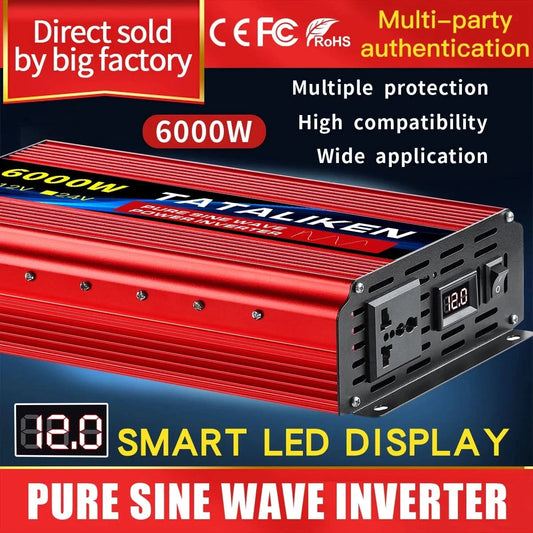 Reiner Sinus-Wechselrichter DC 12V/24V auf AC 220V Spannung 7000W/8000W 50/60HZ Spannungswandler Solar-Auto-Transformator mit LED-Anzeige