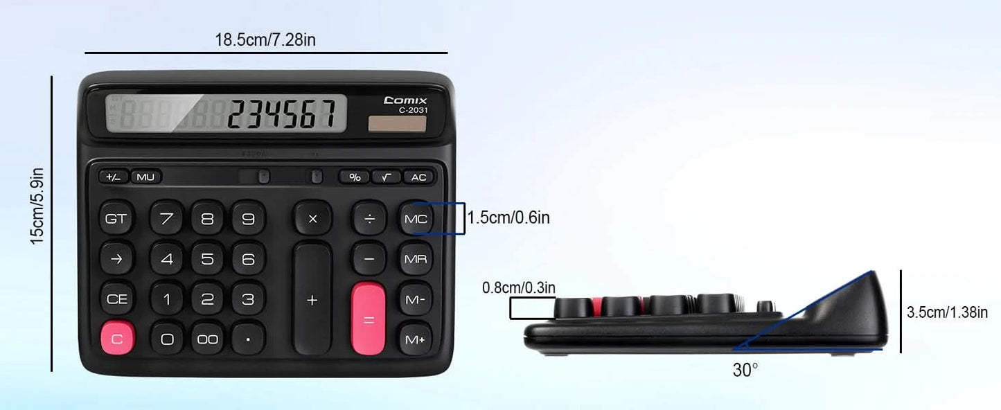 Comix Desktop Calculator, Computer Keys 12 Digit Large Display, Dual Power Black Electronic Calculator for Office Home