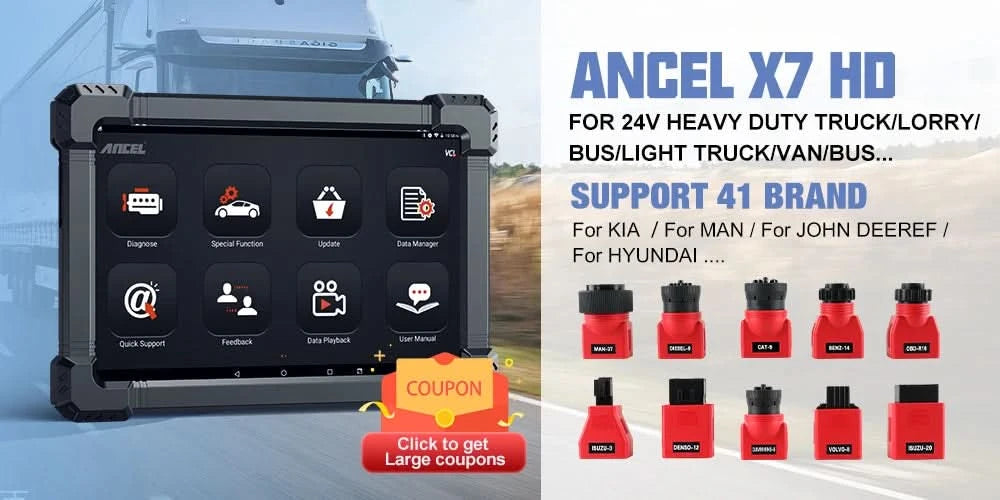 ANCEL X7HD Heavy Duty Truck Scanner  Full System Diagnostic Tool Bidirectional Diesel Scan Tool with 40+ Reset & DPF ECU Coding