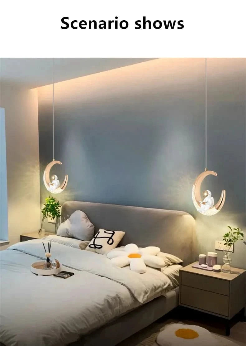 Children's Room Bedside Chandelier Modern Minimalist Light Luxury Cartoon Boy Girl Bedroom Moon Lamp Astronaut Small Chandelier