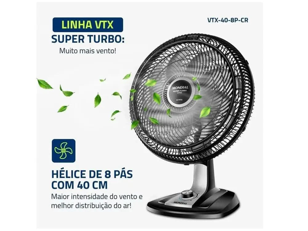 VTX-40-8P Mondial Table Fan Turbo 40cm 3 Speeds-220V