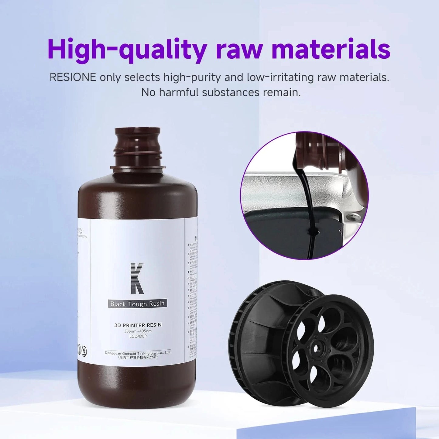 Resione K+ Tough ABS Like 3d Resin Scratch Resistant High Precision UV 405nm For LCD SLA DLP Elegoo  Anycubic 3d Printer