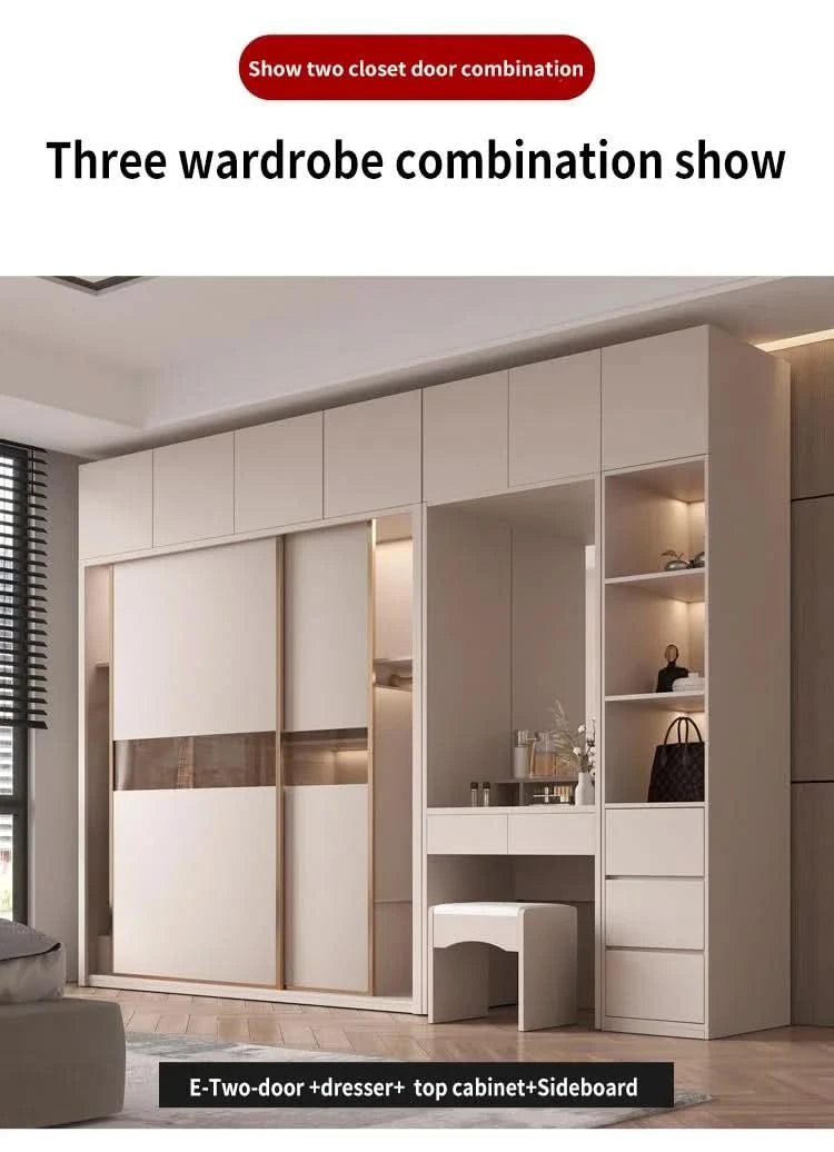 Sliding Door WardrobeNordic Modern Home Furniture Bedroom Desk Dresser In One Combination Light Luxury Corner Wardrobe furniture