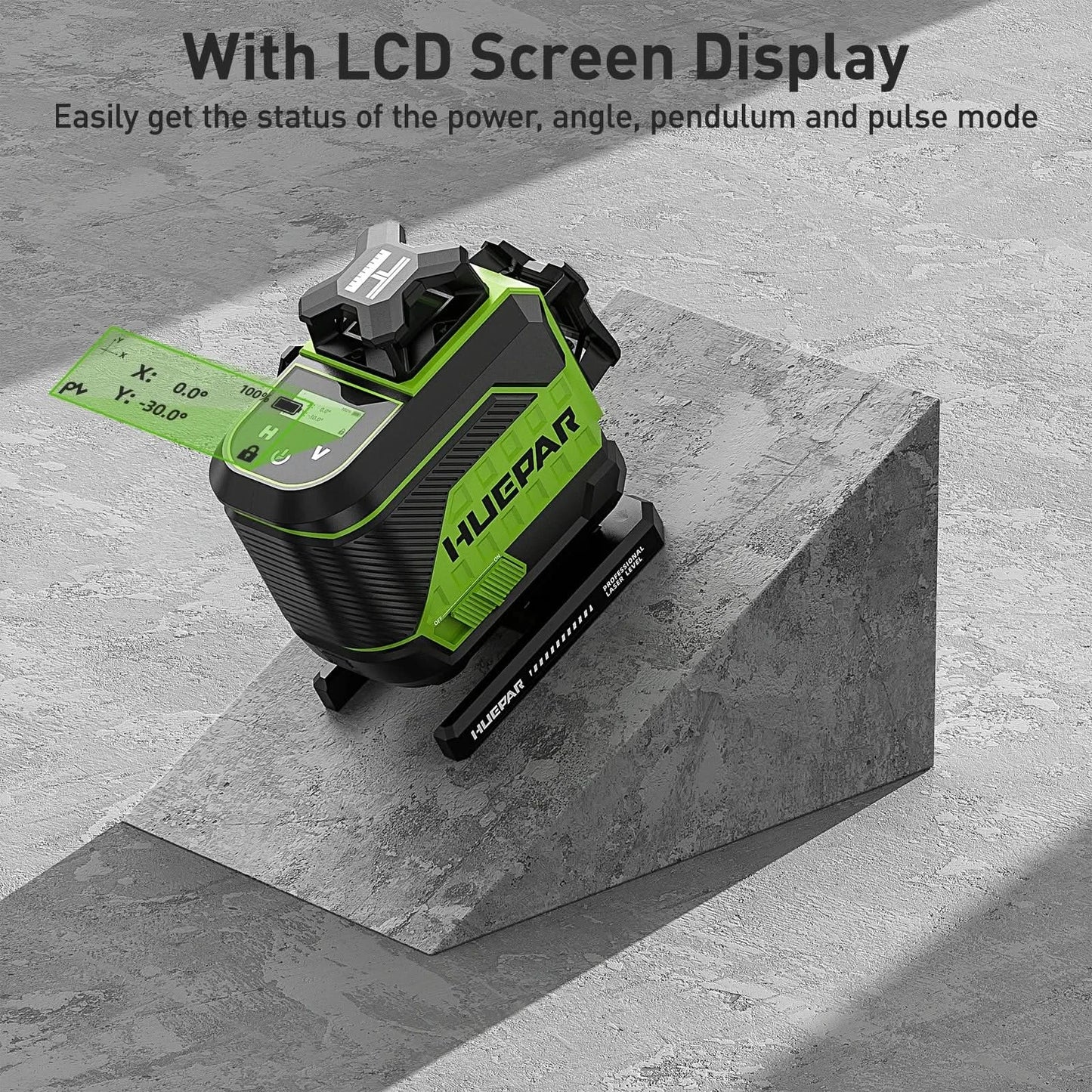 Huepar 16 Lines 4D Self-Leveling Laser Level 4x360°Cross Line Laser with LCD Screen Bluetooth & Remote Control 2x Battery Z04CG