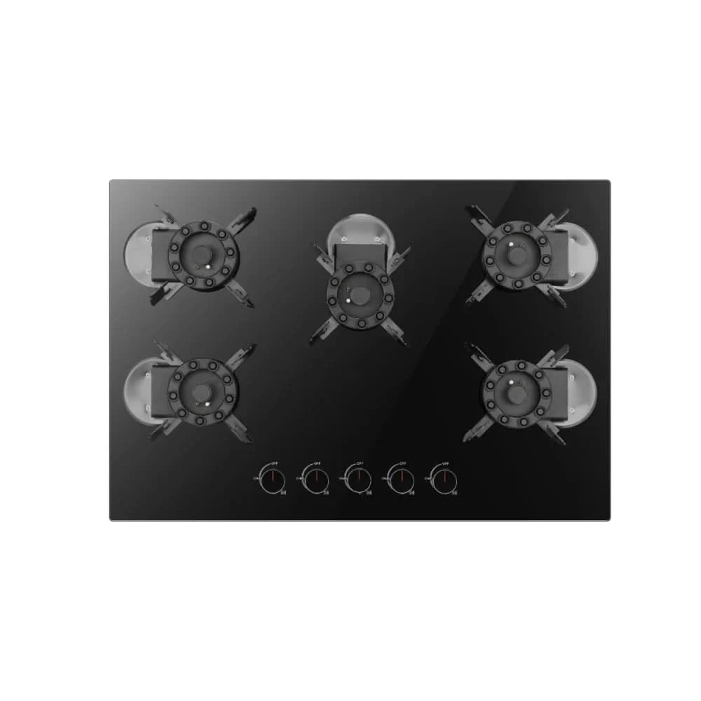 Professional Table Top Smart 5 Burner Built-in Tempered Glass Gas Stoves for Home Kitchens