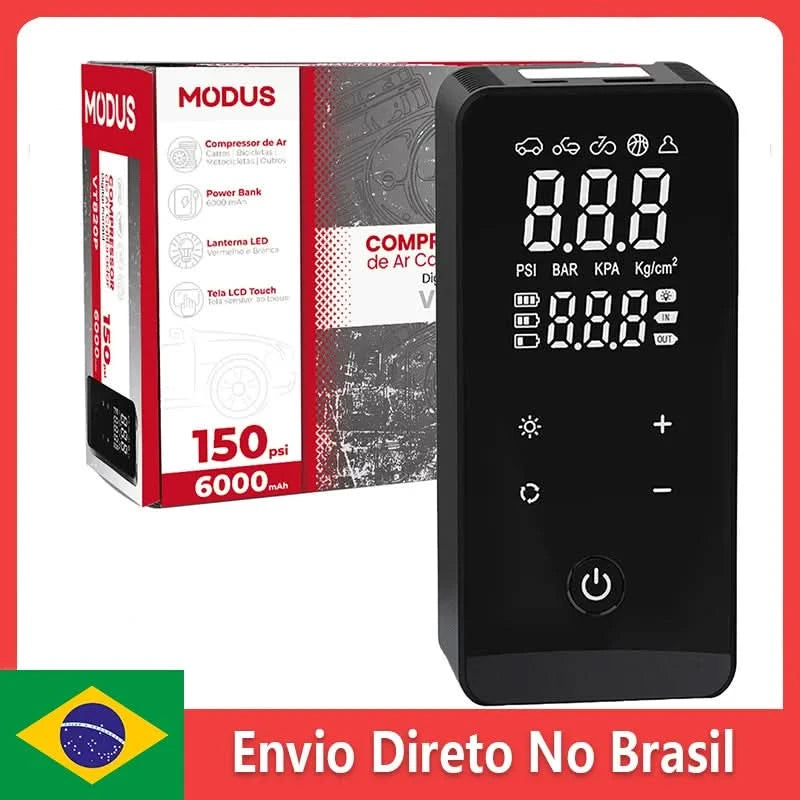 Portable Rechargeable Air Pump, Smart Touchscreen Screen Fill Tyre With Tire Calibrator And LED Emergency Light