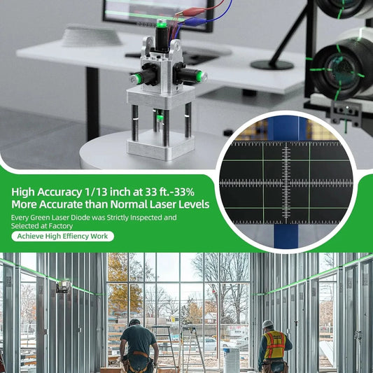 Huepar 4D Kreuzlinienlaser ±2 mm/10 m hohe Genauigkeit Selbstnivellierend Grüner Laser mit 8000 mAh Li-Ionen-Akku und Empfänger