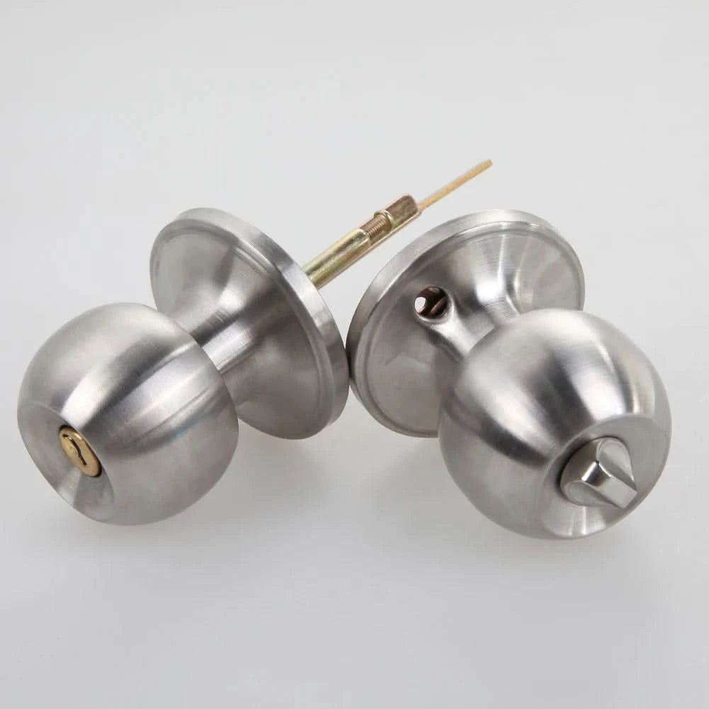 Door Handle Knob Stainless Steel Rotation Round Door Knobs Handle Entrance Passage Lock with Three Keys Round-shape Locking Gear