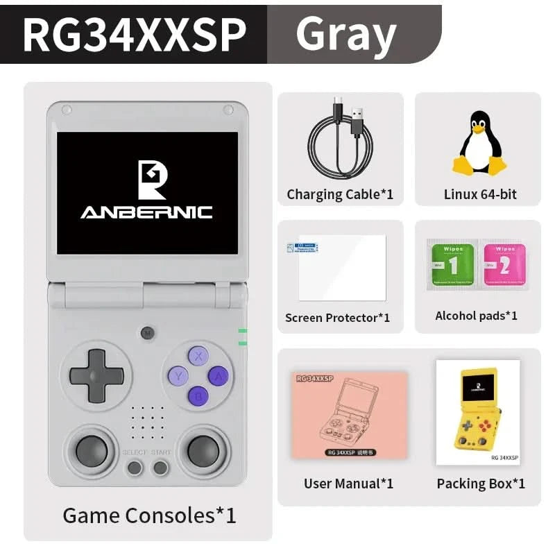 ANBERNIC RG34XXSP Flip Handheld Console 3.4'' IPS Screen Linux 64-bit H700 Supports 5G WIFI Video Game Consoles  256G PSP Games