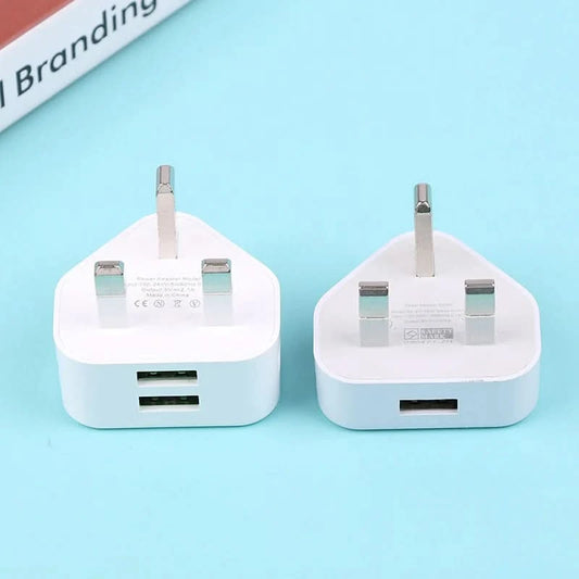 HUAHUA2025 NEW 1PCS Dual Port Fast Charger 5V/2.1A, UK 3 Pin Wall Adapter for Phones & Tablets, Multi-Device USB Charging Hub