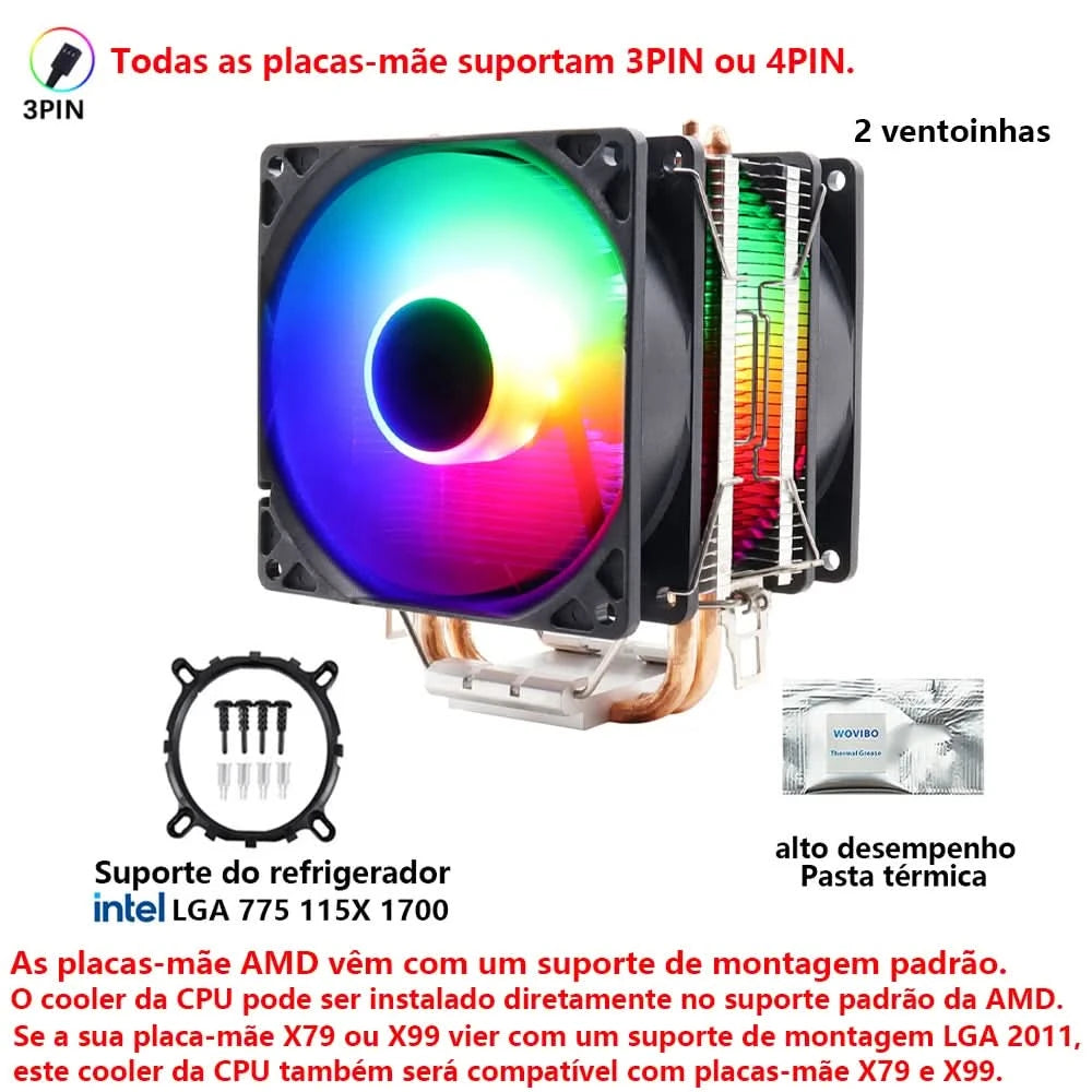Wovibo Ventilador de Refrigeração da CPU, para Intel 775, 1150, 1151, 1155, 1200,1700, 2011, X79, X99, AM4, AM5 Radiador