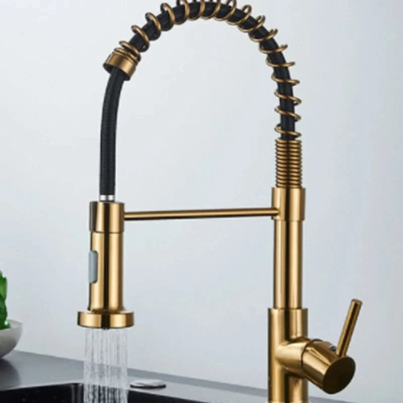Brushed Nickel Spring Pull Down Kitchen Faucets Stream Spray Head Hot Cold Water Tap Brass Rotation Kitchen Mixer Tap Crane