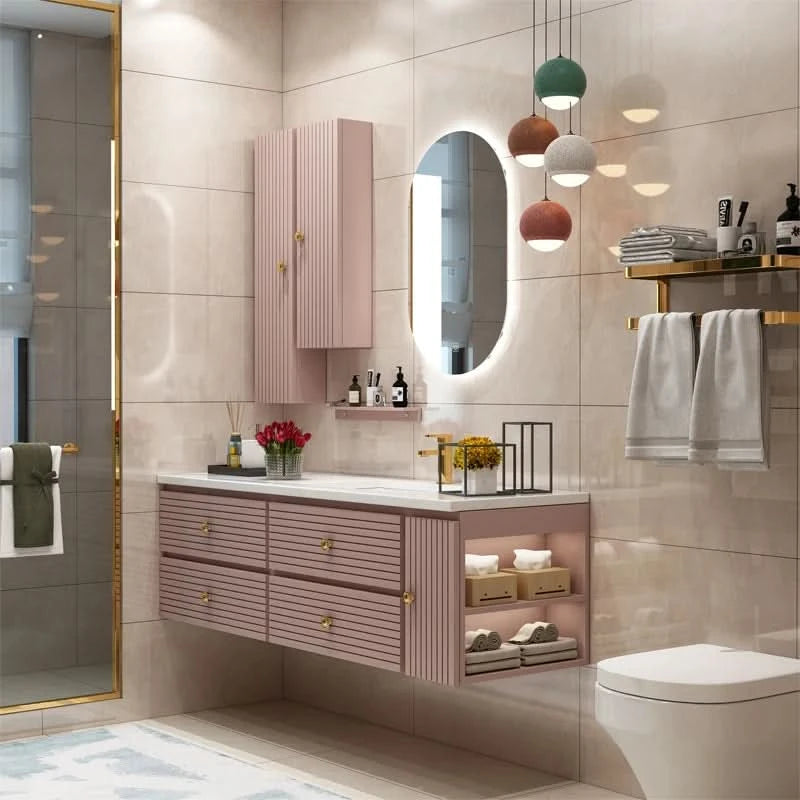Pink Modern Large Storage Space With Side Cabinets Bathroom Cabinet With Drawers
