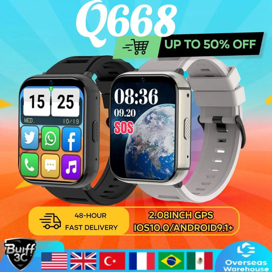 Q668 4G Smartwatch 2025 Uhren 1,99 Zoll Herren Geschenk mit SIM Wifi Android IOS Wasserdicht Outdoor GPS Smartwatch für Xiaomi