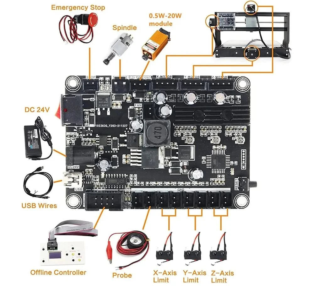【EU US BZ】DIY Mini 1610 Pro 3 Axis CNC Laser Router Milling Woodworking Machine + Offline controller