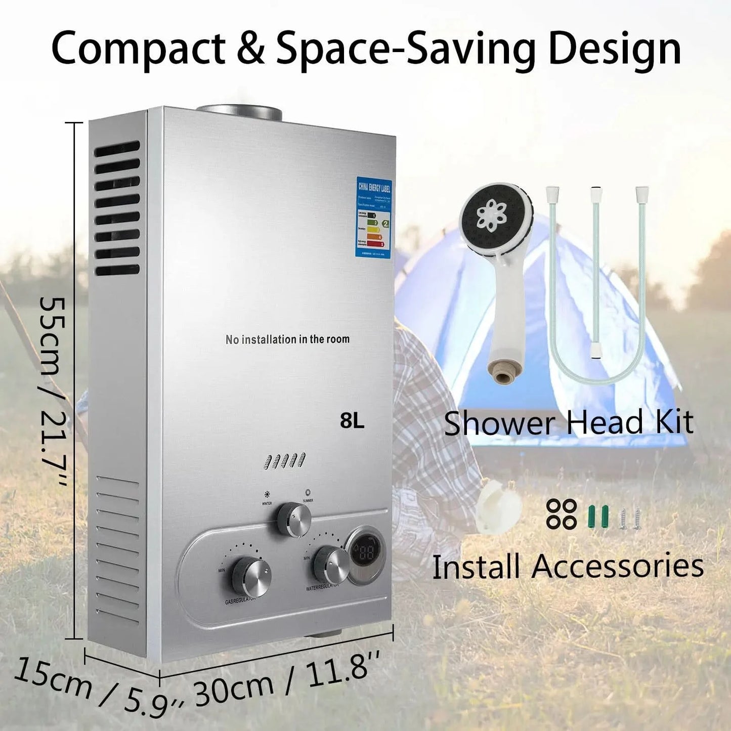 Sihao 6L 8L10L 12L 16L18L LPG Hot Water Heater Instant Continuous Gas Boiler Butane Propane Gas Boiler Heater for Camping Outdoo