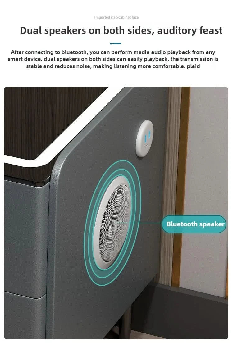 Bedside Table with Wireless Charging – 2-Tier Smart Nightstand with Lockable Drawer & Rechargeable LED Light