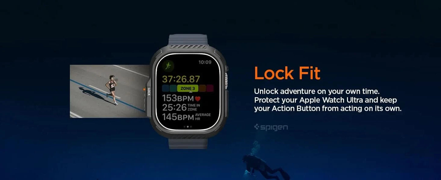 Lock Fit Designed for Apple Watch Ultra 2/Apple Watch Ultra Case with Secure Locking System Apple Watch Ultra 49mm Case - Black