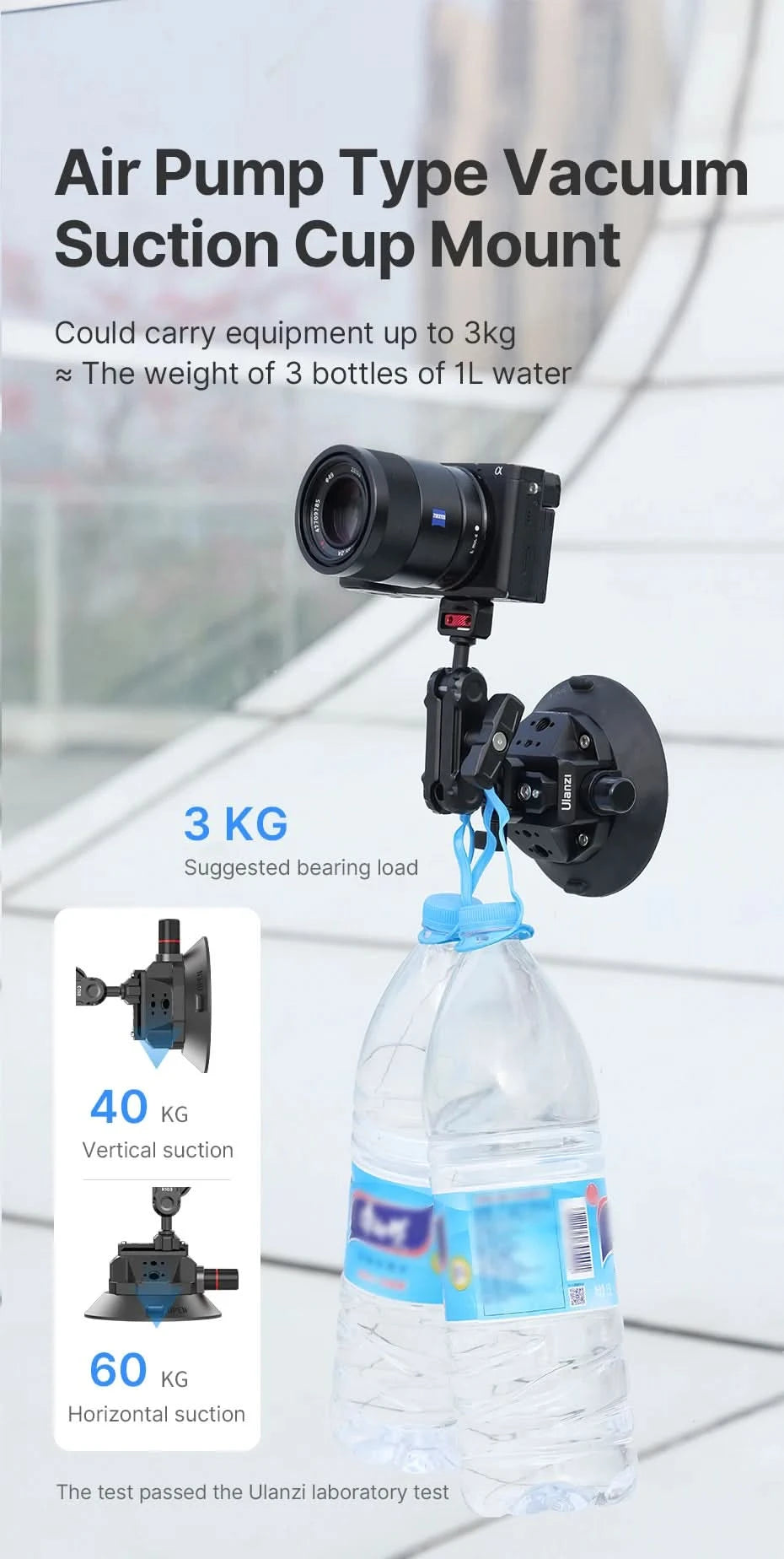 Ulanzi 3 inch/4.5 inch Action Camera Hand Pump Vacuum Suction Cup 1/4" 3/8" Camera Stabilizer Bracket for GoPro Insta360 Phone