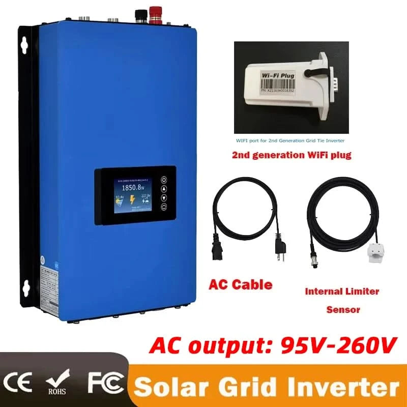 Y&H MPPT Solar Grid Tie Inverter 1000W On Grid Inverter with Limiter Sensor for 36V 48V 60V 72V Battery (Optional WiFi)