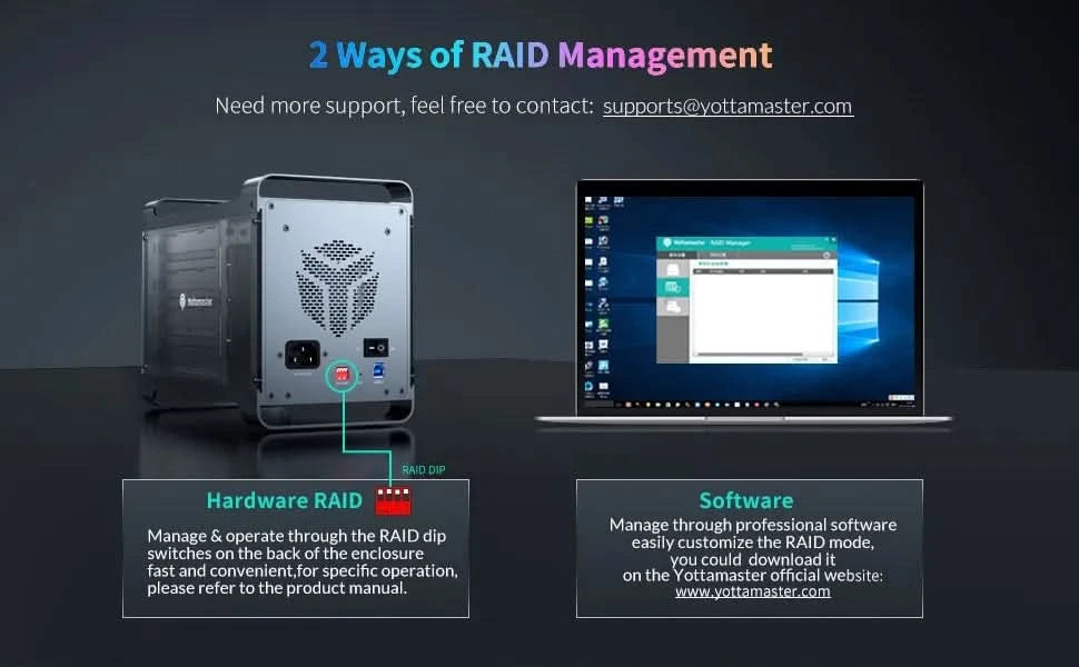 [DF4] Yottamaster 4 Bay RAID External HDD Enclosure 2.5" 3.5" SATA SSD Enclosure with 80mm RGB Silent Fan Support 64TB and RAID