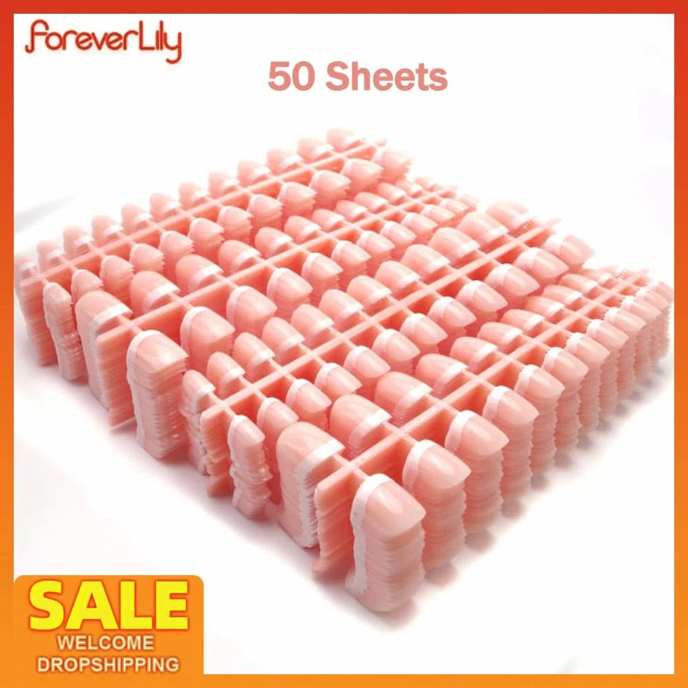 50Sheets Classical French Fake Nails Wholesale Short Natural French Nails False Batch Sale Nail Art Store School Basic Tools
