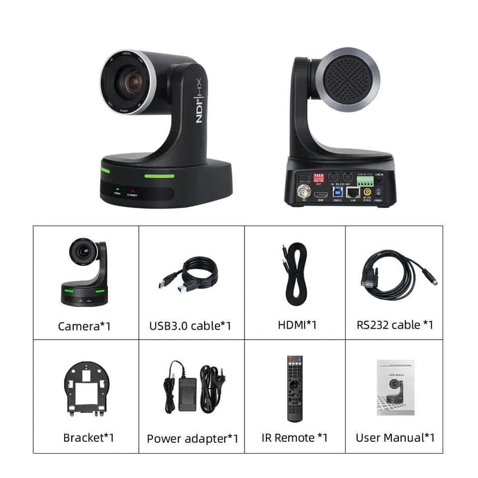 NDI HX POE Church PTZ Camera 12/20X Zoom 60fps USB HDMI LAN SDI Control for Video Conference Broadcast Youtbe with Tally Light