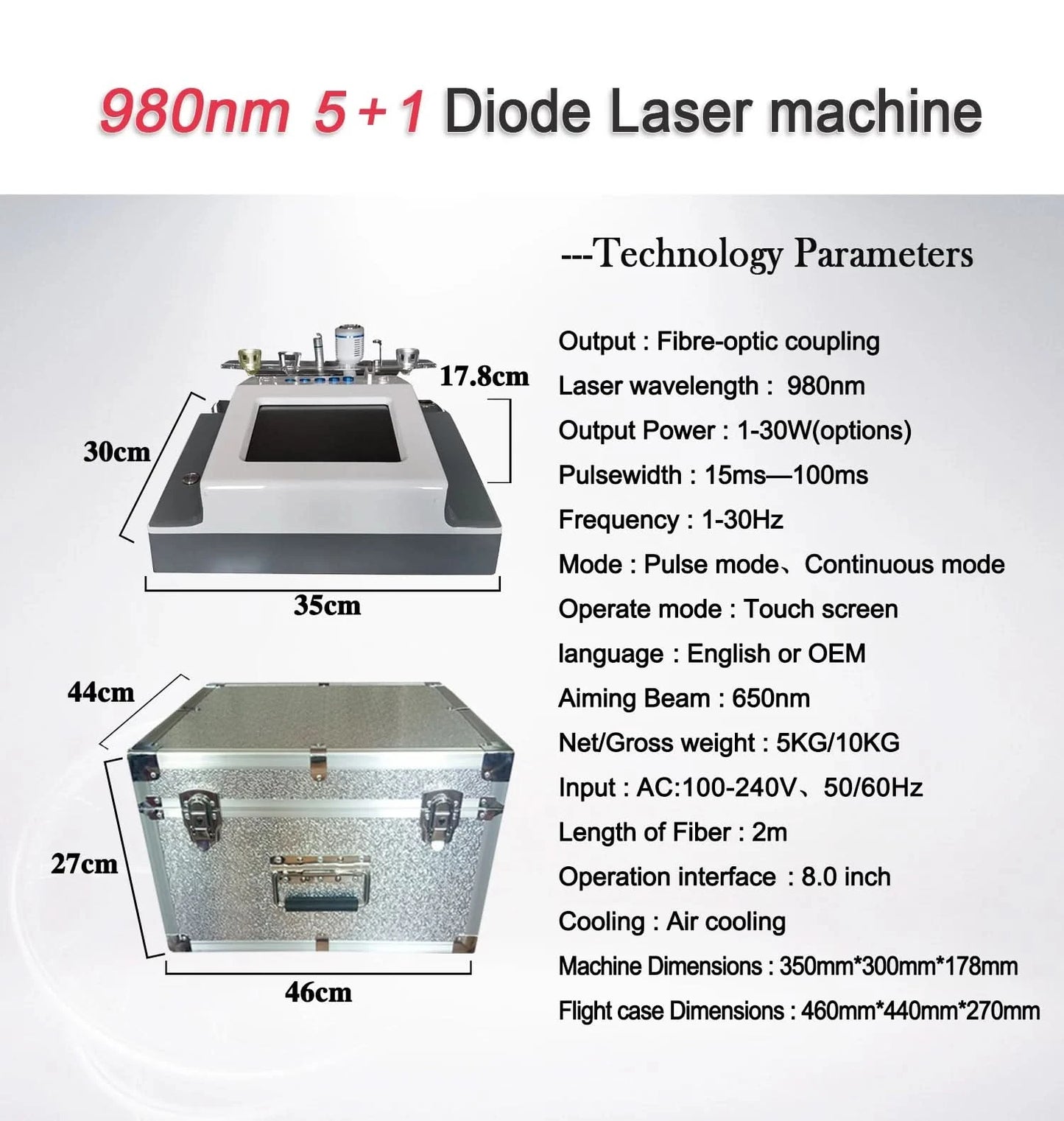 BEST 30W 5 in 1 980nm Diode Laser Vascular Removal Machine Remove Spider Veins 980 Diode Laser Blood Vessels Removal Nail Fungus