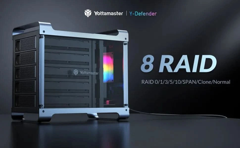 [DF4] Yottamaster 4 Bay RAID External HDD Enclosure 2.5" 3.5" SATA SSD Enclosure with 80mm RGB Silent Fan Support 64TB and RAID